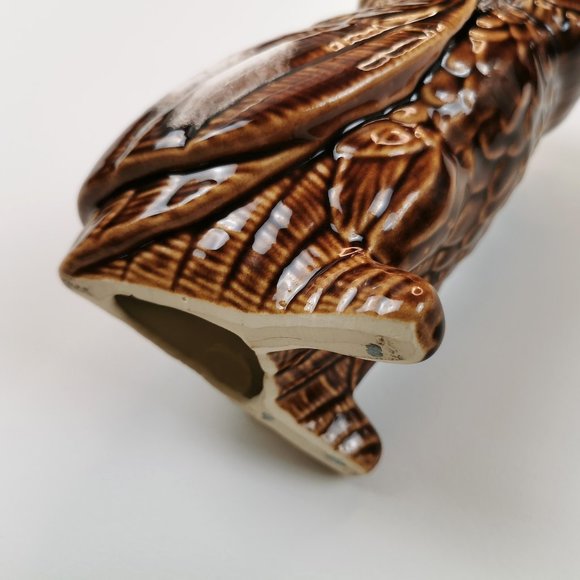 70s Brown Mirror Glaze Ceramic Owl Figurine - Picture 3 of 10